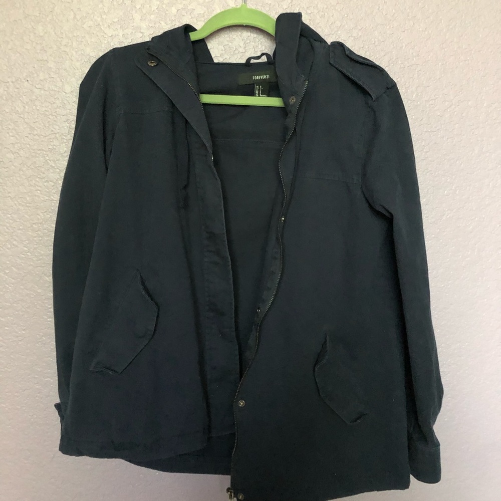 Forever 21 Navy Hooded Zip up Jacket